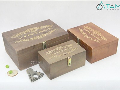 Rương gỗ Vintage khóa được tặng ổ khóa